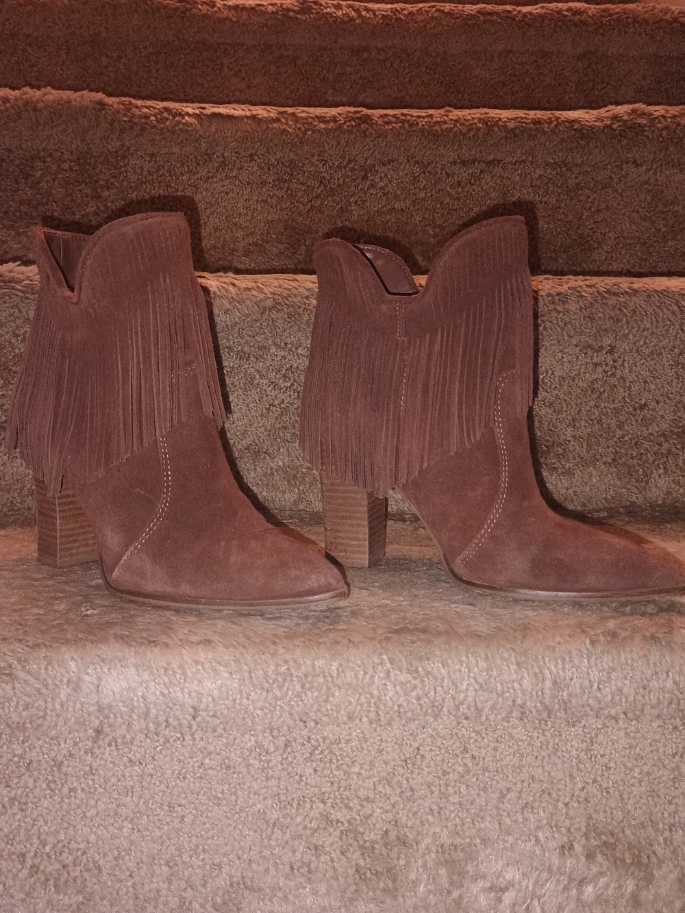 ANTONIO MELANI Brown Suede Fringe Ankle Boots